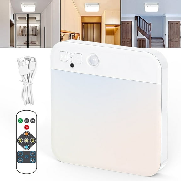 Sensor Ceiling Light,Wireless Ceiling Light with Remote,Rechargeable Battery Operated Motion Closet Light,250LM & 3 Colors Motion Sensor LED Ceiling Lamp for Closets,Shower,Stairs,Hallway