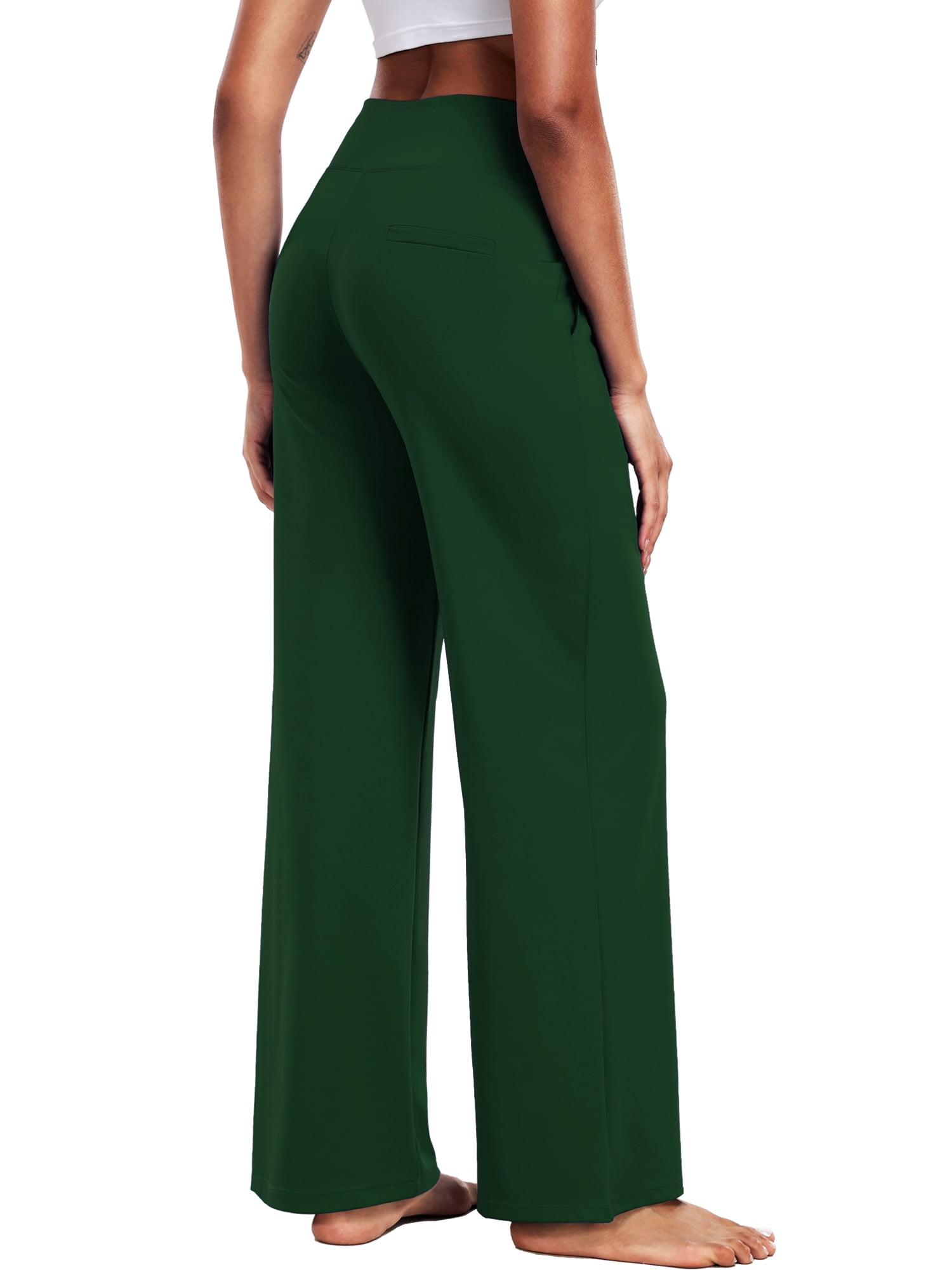 NELEUS Womens 29" Wide Leg Pants Athletic Yoga Leggings Casual Sweatpants Stretch Dress with Pockets,Dark Green,US Size L