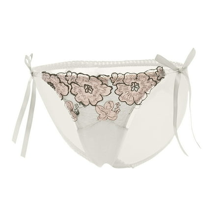 Tao Tao Women s Fashion Thongs Lace Panties Underwear Low Rise Plus Size Underpants Lace Floral Bow Briefs Underwear Panty White L
