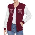 thumbnail image 5 of XPMWRP Womens Color Block Raglan Sleeve Varsity Jacket Snap Button Stand Collar Casual Baseball Coat With Front Pockets Wine S, 5 of 7