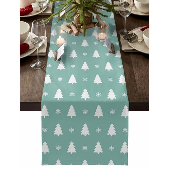 Christmas Trees Dresser Scarf Farmhouse, Dining Table Decorations for Wedding/Parties, Xmas Snowflakes Winter Pine Tree Green Table Runner 72 Inches Long for Kitchen Dining, 18 x 72 In