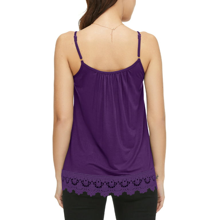 CARCOS Tank Tops with Built in Bras for Women Plus Size Summer Cami Swing  Lace Flowy Adjustable Spaghetti Strap Camisole Top Purple,2XL 