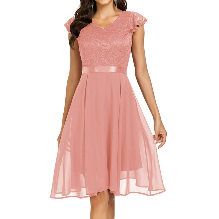 PMUYBHF Long Dresses for Women 2024 Formal Hot Pink Dress Women