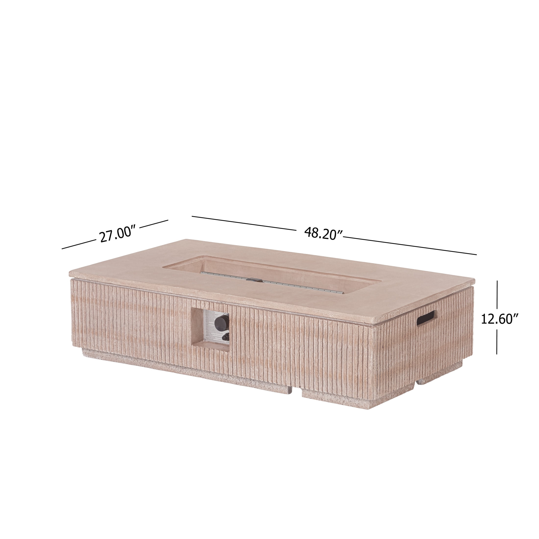 Christopher Knight Home 48.2" Rectangular Outdoor Propane Fire Pit, 50,000 BTU, Natural Travertine