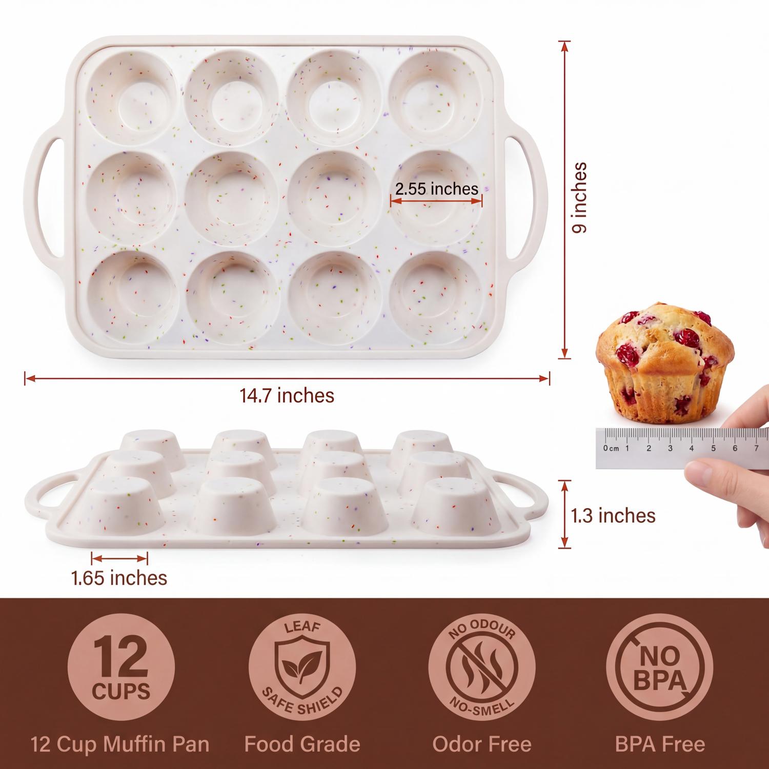 AMBLER Silicone Muffin Pan, 12-Cup with Metal Frame, Off-White photo 6