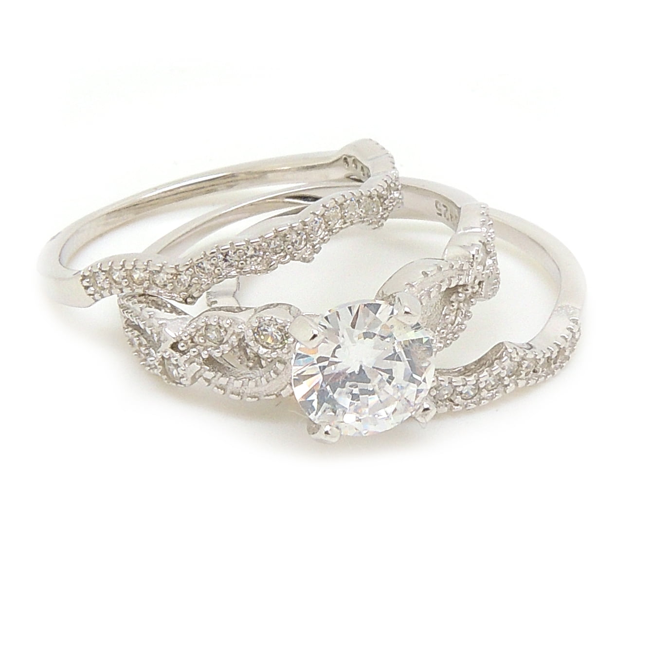 Wedding Ring Set for Women CZ Engagement 3pc Bridal Band Sterling Silver Ginger Lyne Collection
