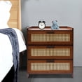 thumbnail image 3 of Vintage Nightstand with 3 Drawer, Bamboo End Table with 3 Mesh Storage Drawers Sofa Side Table Bedside Table for Small Spaces, Bedroom, Living Room (Dark Brown), 3 of 18