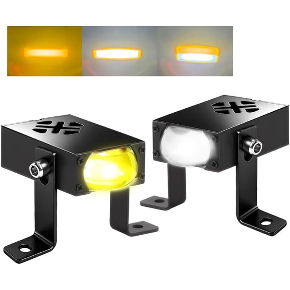 Front Grille Pods LED Lights For Truck Motorcycle, White/Amber 16W Super Bright Driving Spot Lights Hi/Lo Beam Fog Light Auxiliary Lamp For Offroad SUV ATV Motorbike UTV Boat Tractor, 2 Pack