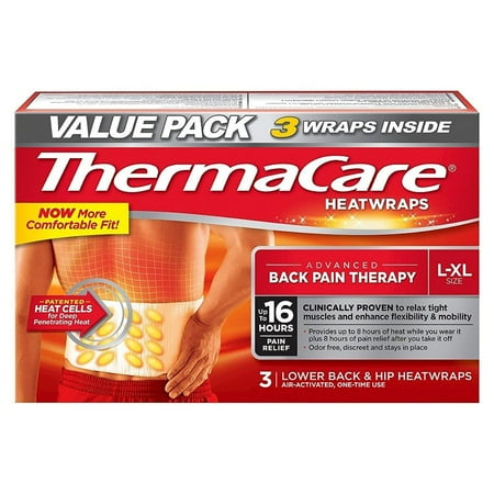 Herbal Heart Pack - Lower Back & Hip Heat Wraps, Large-XL, 9 HeatWraps, 3 Pack ,each pack contains 3 wraps inside By ThermaCare,USA