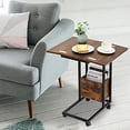 thumbnail image 1 of Sofa Side Table, Foldable End Table with Storage Basket, C Shaped Table with Wheels for Living Room Bedroom Small Spaces, Rustic Brown, 1 of 5