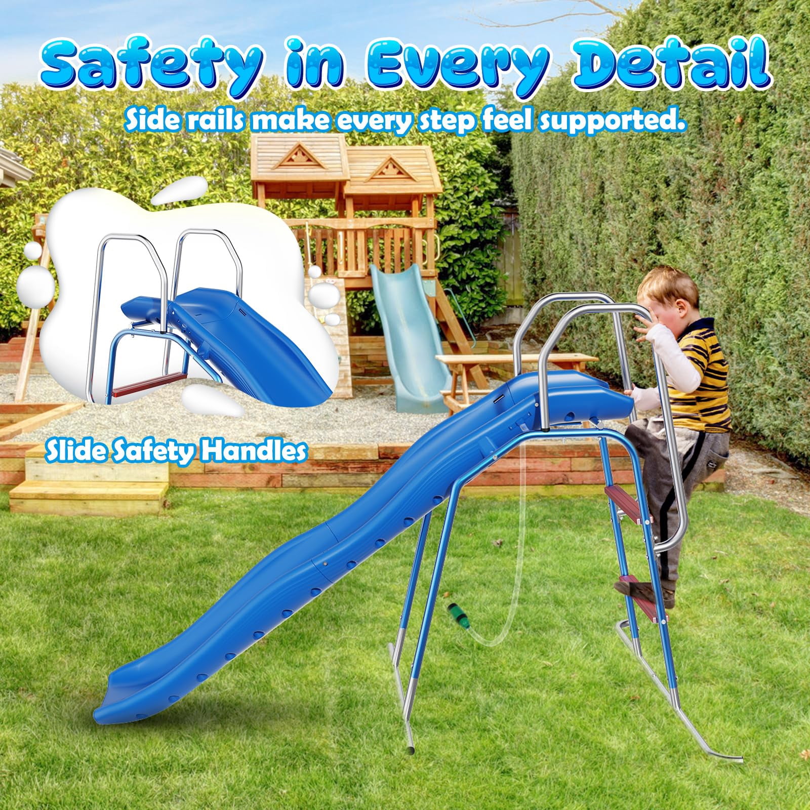 Lawn Water Slide with 3-Zone Spray Sprinkler and Ground Tarp Backyard Summer Outdoor Play