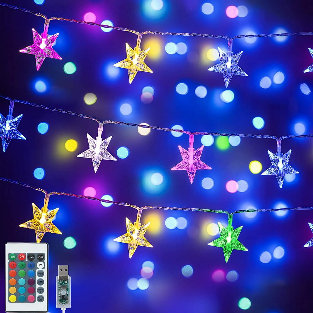 Color Changing Star String Lights,16.4 ft 50 LED USB Powered Star Fairy ...