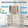 thumbnail image 4 of Corner Makeup Vanity Desk with Mirror, Stool & Storage, LED Light Dressing Table for Bedroom or Small Spaces, Compact Vanity Set in Black, 4 of 6