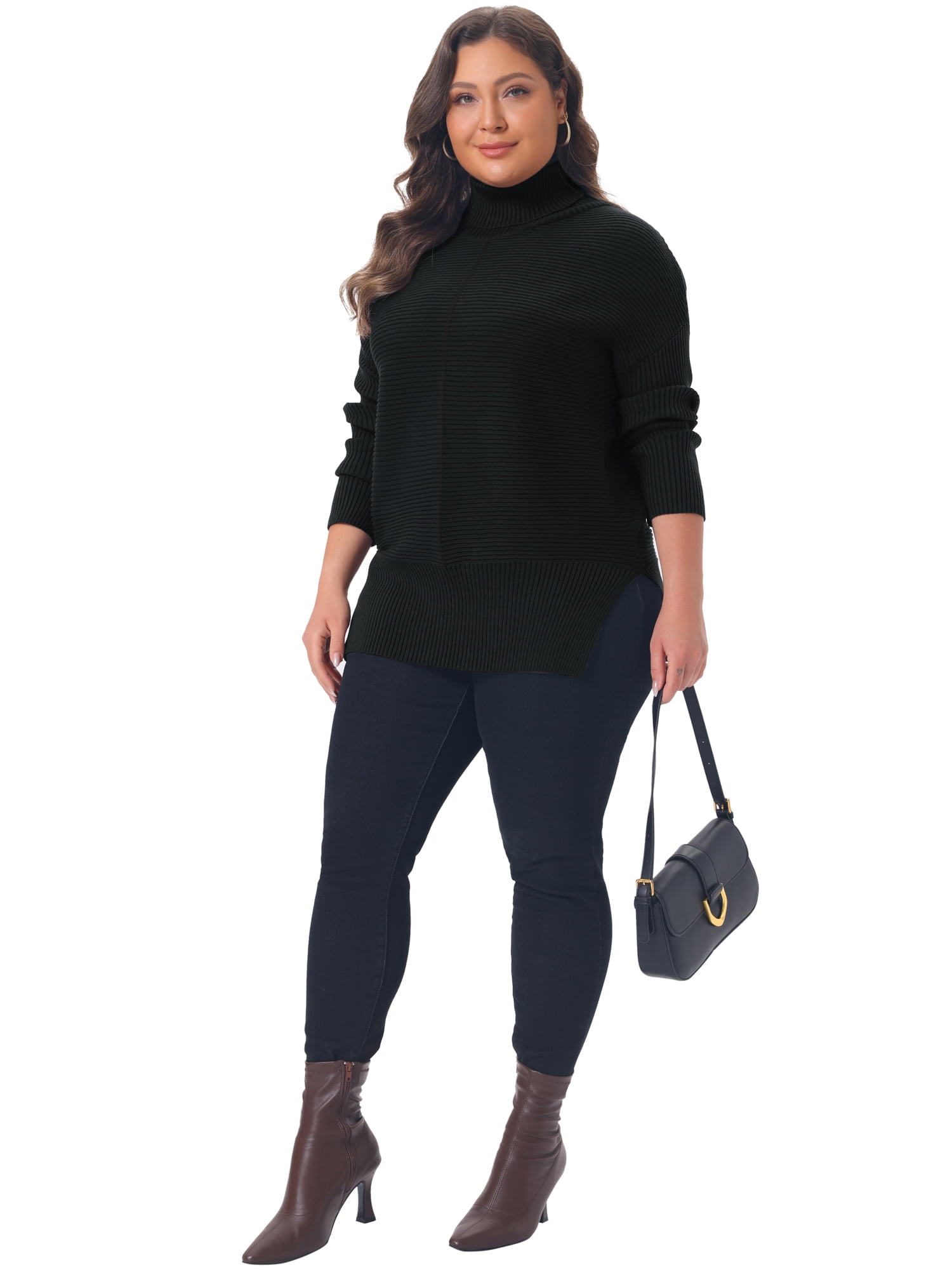 DARING DIVA Women's Plus Turtleneck Long Sleeve Sweater L Black