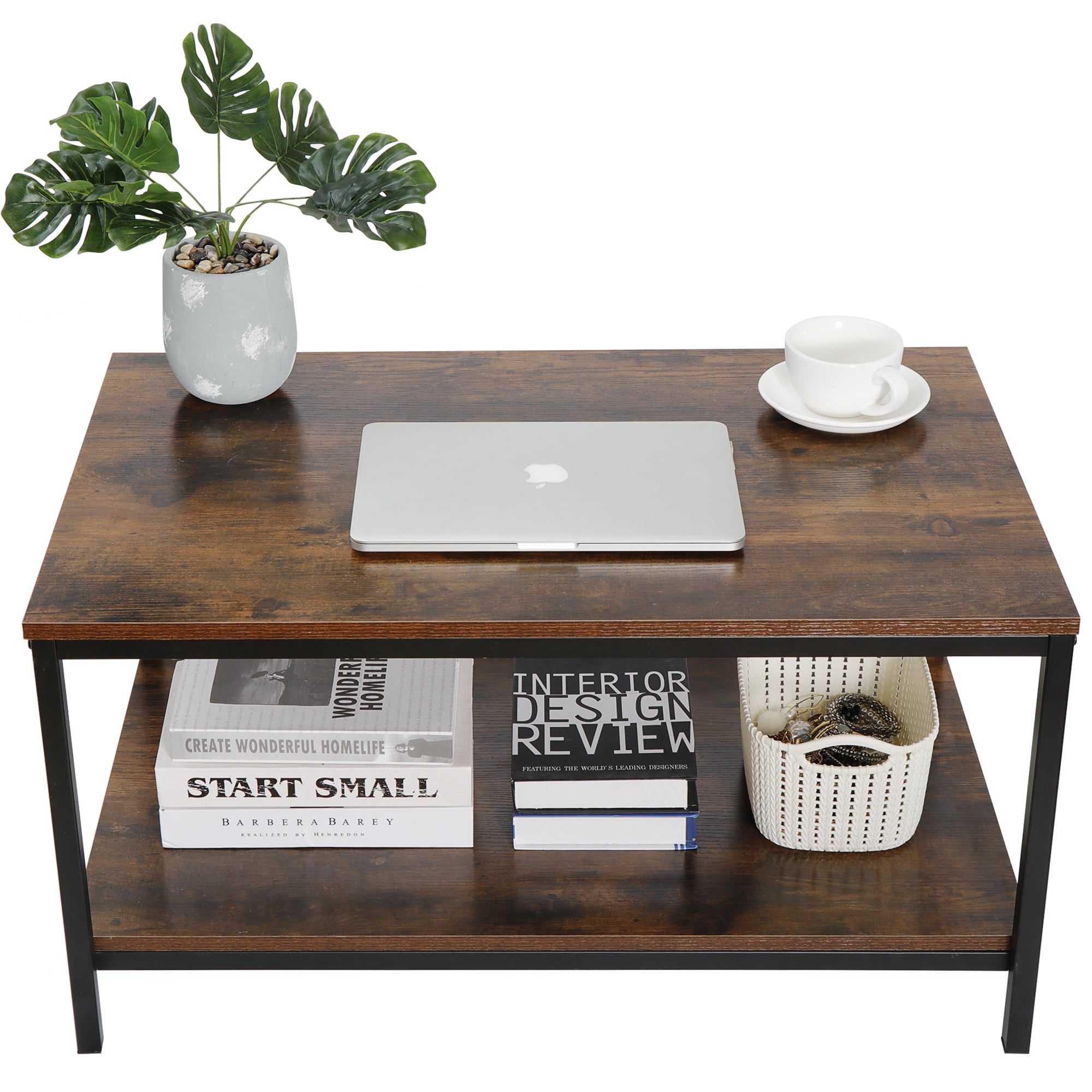 ZenSports Industrial Coffee Table Rectangle MDF Cocktail Table Rustic Brown