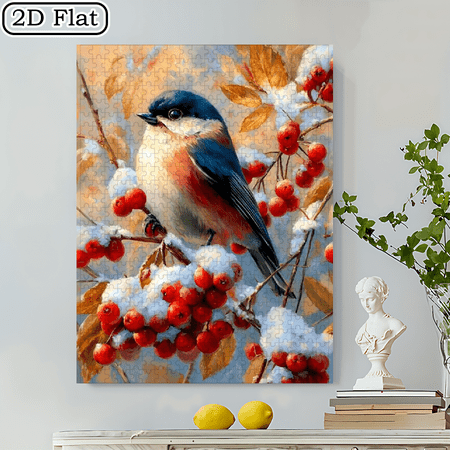 500pcs Winter Bird Berries Jigsaw Puzzle Suitable for Adults Family Picture Suitable for Puzzle Enthusiasts Portable Cardboard Box with Berries Bird Vibrant Art Gift for New Year/Birthday High