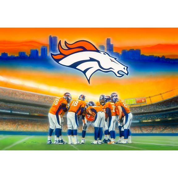 Denver Broncos Deacon Jones Foundation "In a Huddle" Fine Art Canvas Print 28" x 40" by Artist Ben Teeter