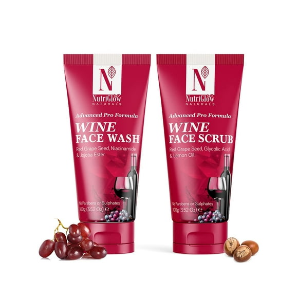Nutriglow Natural's Wine Face Wash (100Gm) & Wine Facial Scrub (100Gm) for Wrinkle Reduction