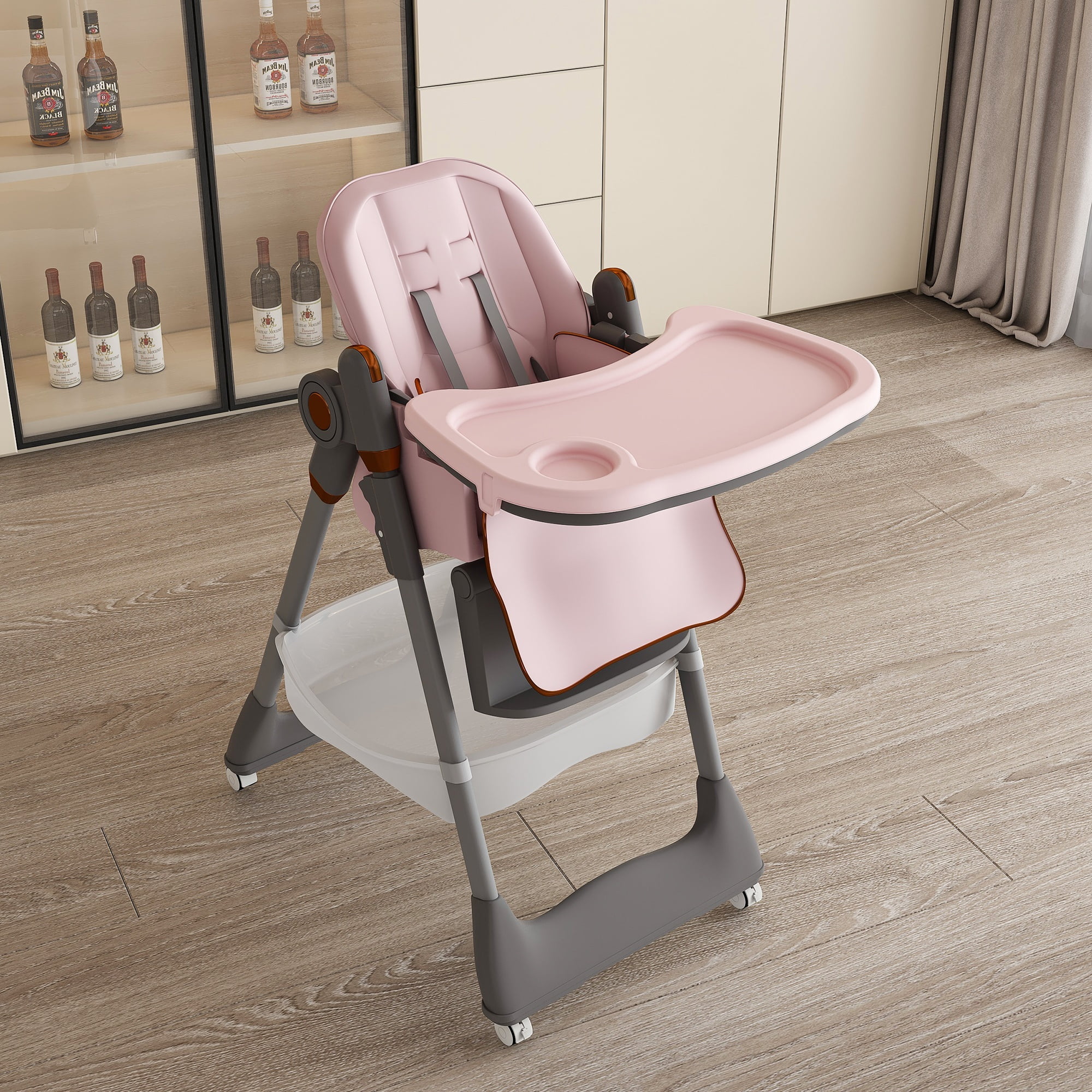 Alvantor Portable Baby High Chair for Infant and Toddler with Safety Belt, Pink