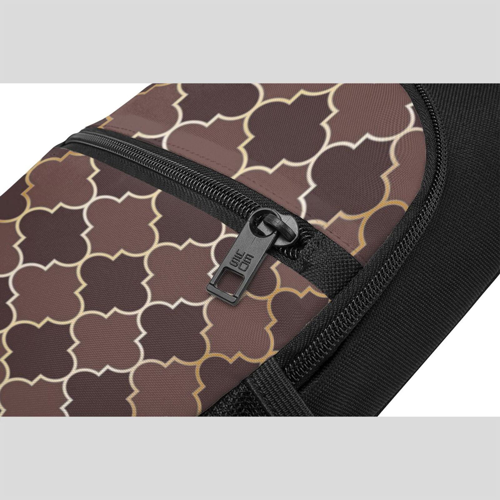Xecao's Brown Gold Grid Print Sling Bag: A Versatile Chest, Shoulder, and Crossbody Backpack for Casual Days Out, Perfect for Both Men and Women