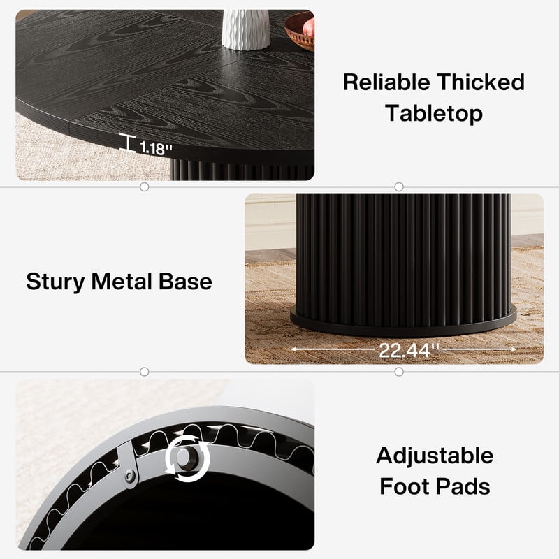Tribesigns Round Dining Table for 4-6 People, 47.24-Inch Circle Wood Kitchen Table with Sturdy Fluted Metal Base, Modern Dining Room Furniture, Black