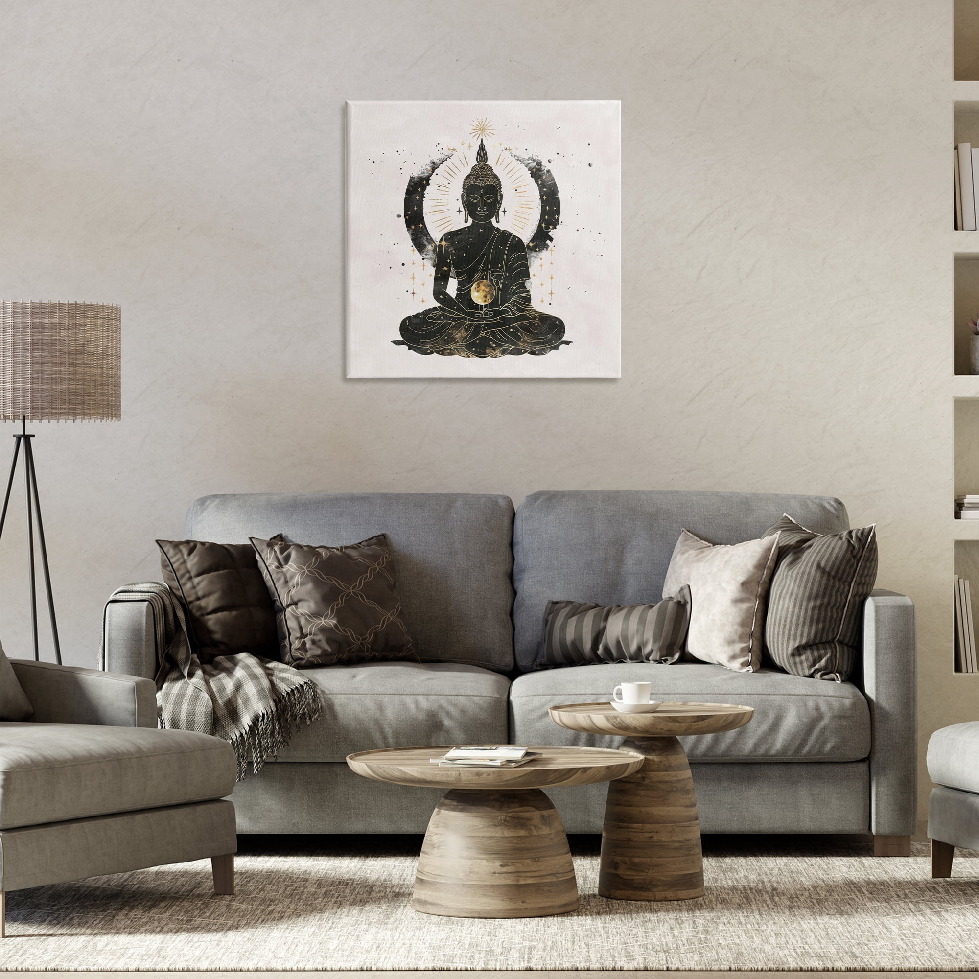 Stupell Industries Sitting Buddha Sun Rays Religious & Spiritual Painting Wrapped Canvas Art Print Wall Art, 24 x 24