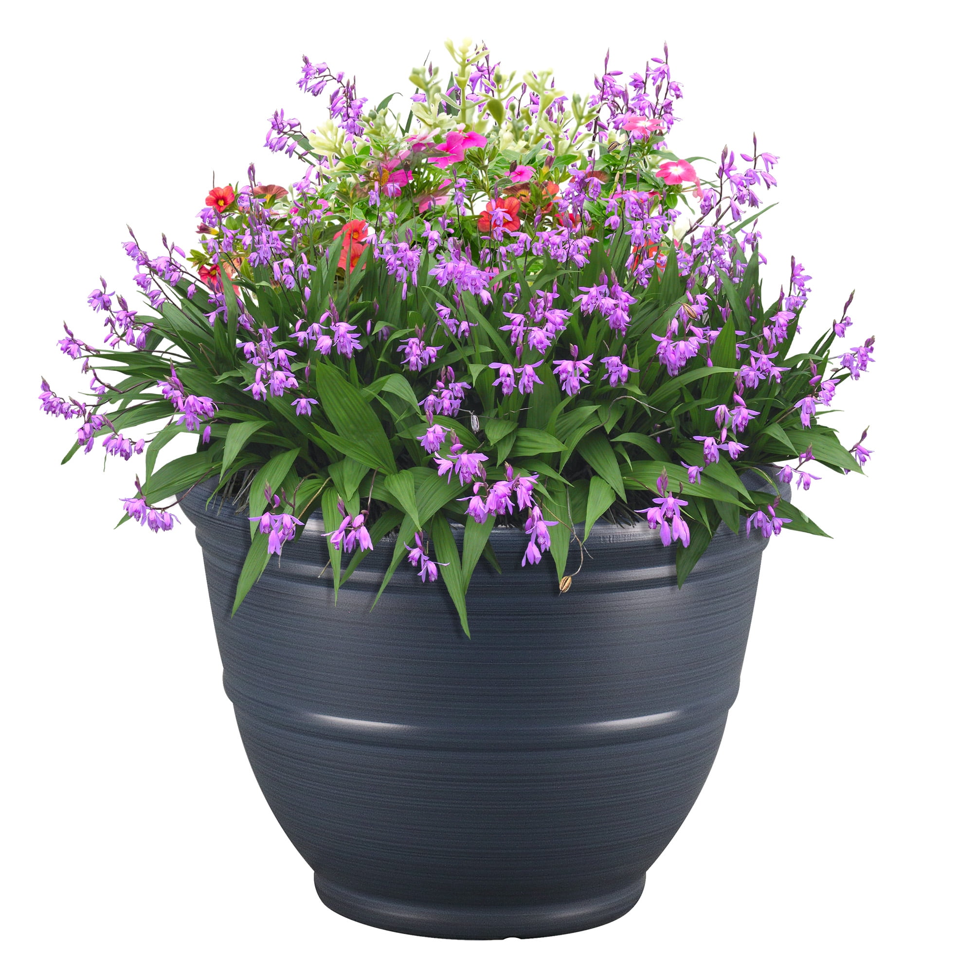 Mainstays Ferenza 14inch Round Planter Blue color, Recycled Resin