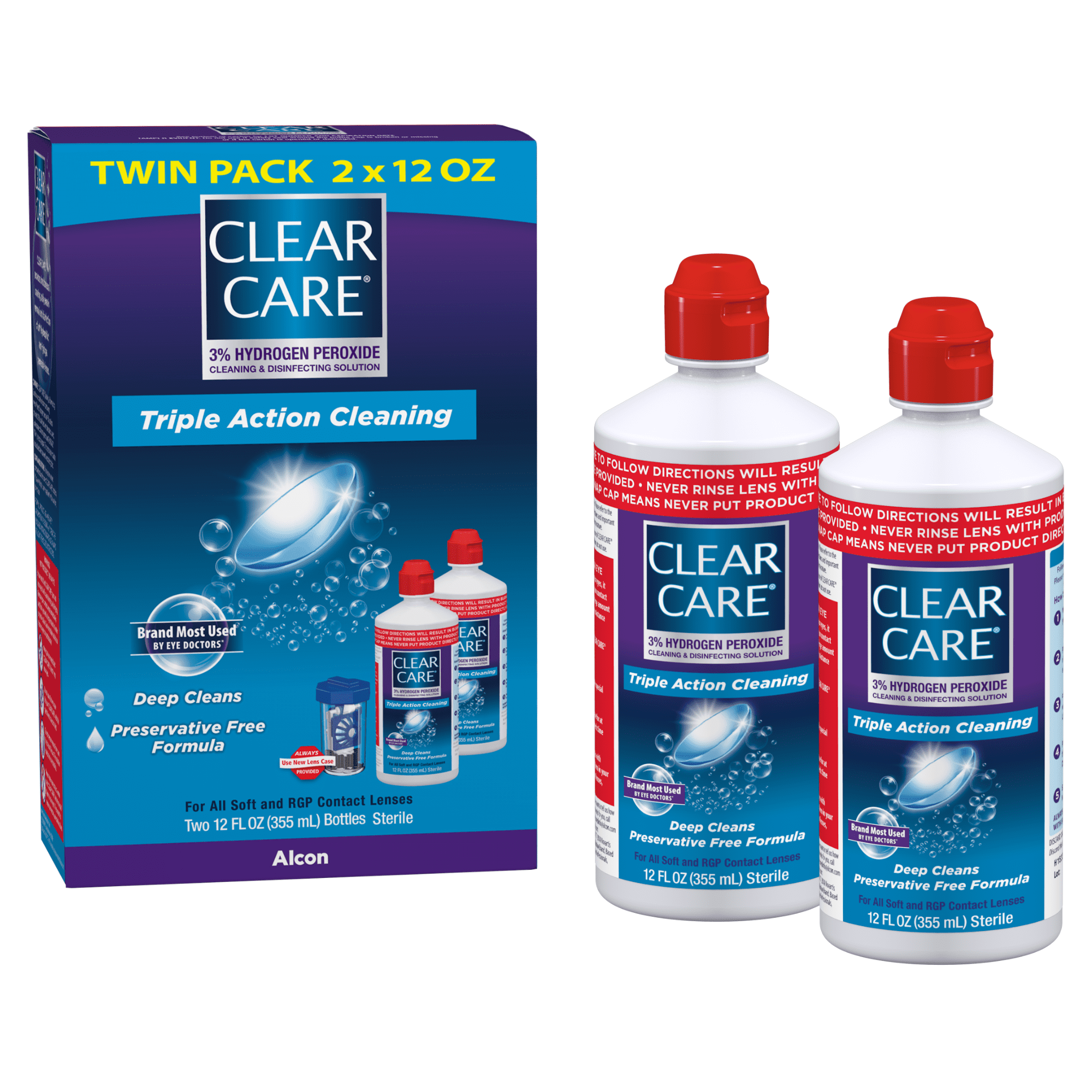 (6 pack) CLEAR CARE Cleaning & Disinfecting Contact Lens Solution with Lens Case, 12 fl oz, 2 Pack