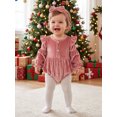 thumbnail image 5 of Cenuakty Baby Girl Christmas Outfit Long Sleeve Velvet Ruffle Romper and Headband, 5 of 9