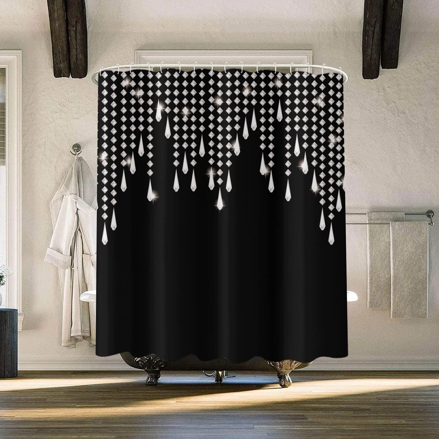 SPXUBZ Black Shower Curtain Glitter Curtains for Bathroom (No Glitter