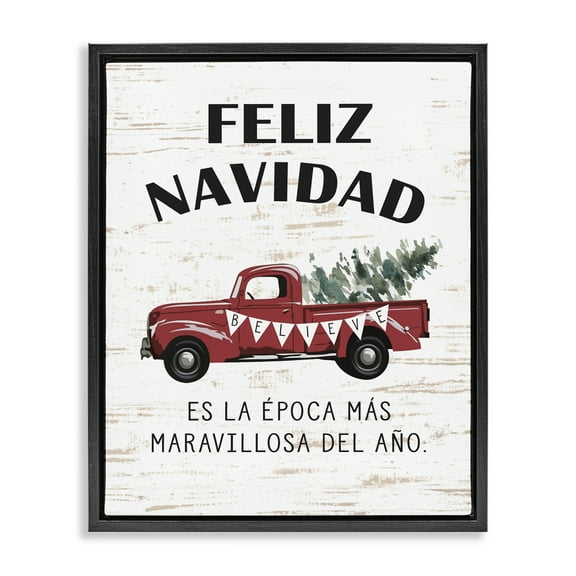 Stupell Industries Feliz Navidad Camioneta Roja Holiday Painting Black Floater Framed Art Print Wall Art, 17 x 21