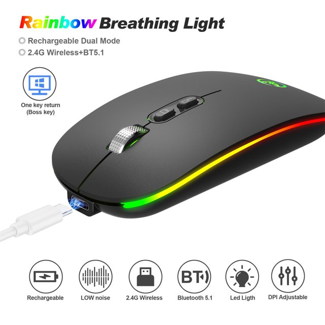 PEONAVET Mous E Mous E .4GHz Wireless Bluetooth Gaming Mouse Wireless Optical USB Gaming Mouse 1600DPI Rechargeable Mute Mice