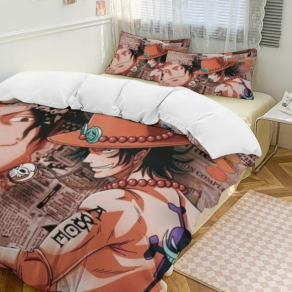 Bh264 PortgasD Ace Bed Duvet Cover Funny Anime Cartoon Bedding Sets Lightweight 3 Piece Comforter Sets, 1 Duvet Cover And 2 Pillowcases ka264(Single135x200cm)