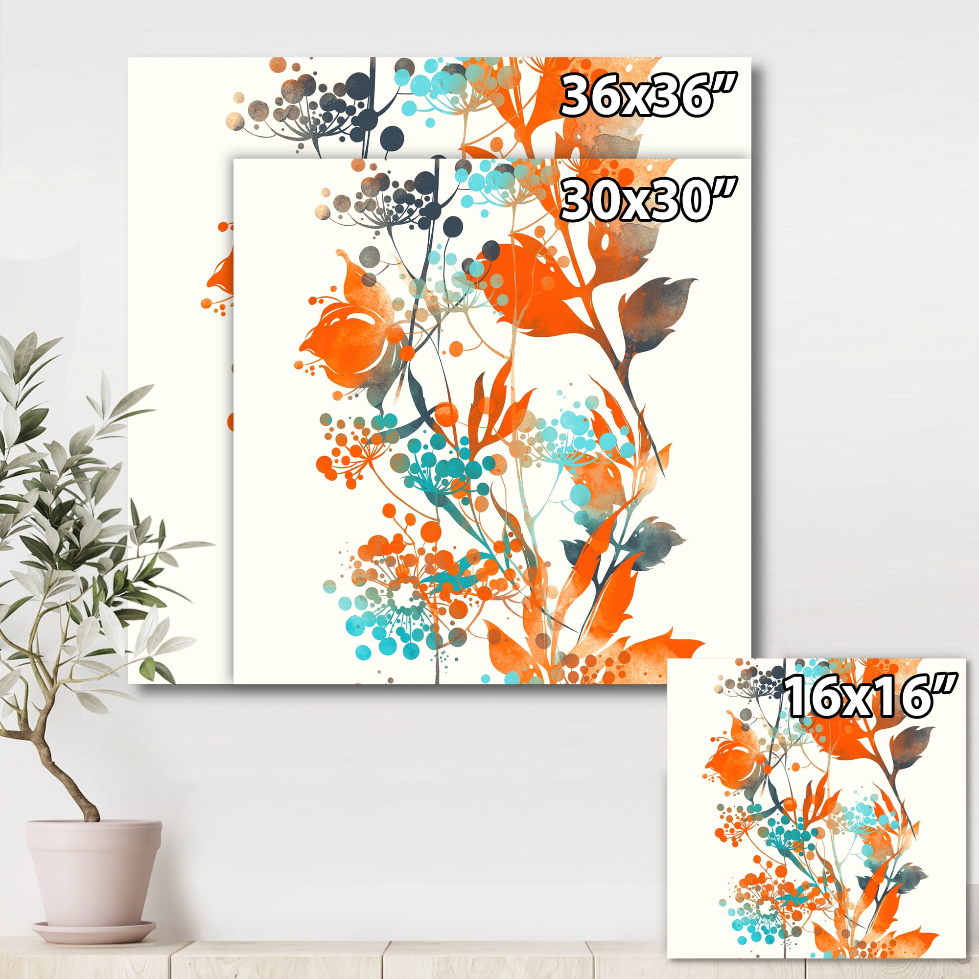 Designart ' Orange and Green Wildflowers III ' Modern Canvas Wall Art Print