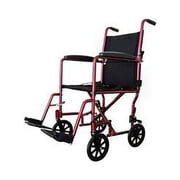 Lightweight Aluminum Transport chair Wheelchair, Fixed Full Arms, 19" Seat Burgundy