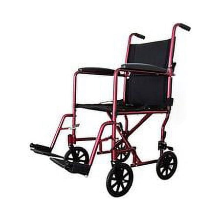 Lightweight Aluminum Transport chair Wheelchair, Fixed Full Arms, 19" Seat Burgundy