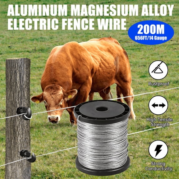 200 Meter Electric Fence Wire 656 Ft. 14 Gauge Garden Aluminum Magnesium Alloy Wire High Conductivity & Durability for Horse Cattle