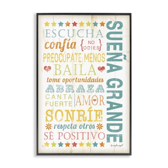 Stupell Industries Sueña Grande Frases Positivas Inspirational Quotes & Sayings Painting Black Framed Art Print Wall Art, 12 x 18