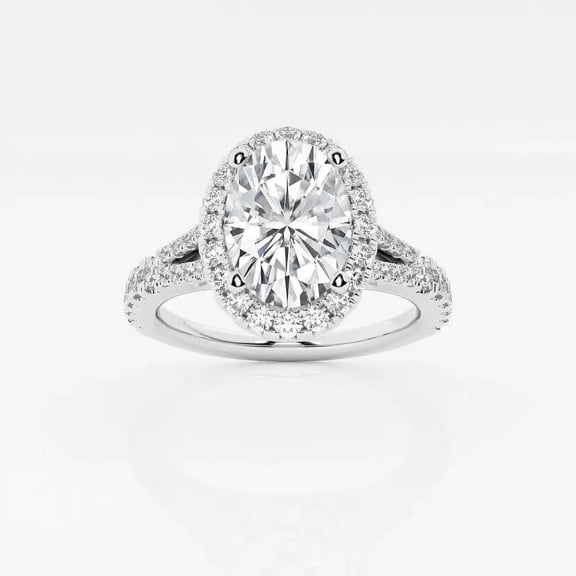 Cloud Jewel 1.8 Ct Halo Engagement Ring - Women's Split Shank Lab Created Oval Cut Diamond - 14K White Gold Plated - Perfect Proposal Ring for Gifting on Weddings, Anniversaries, or Special Occasion