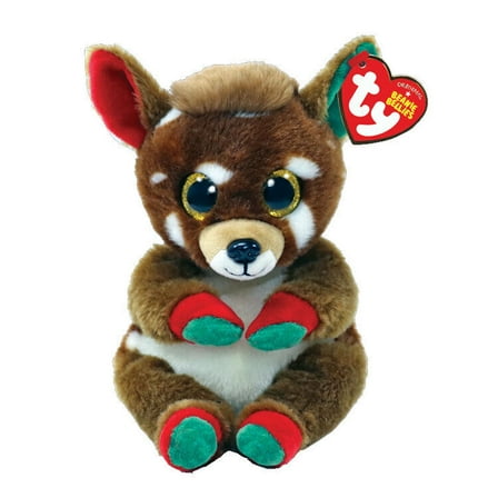 TY Beanie Baby (Beanie Bellies) - JUNO the Christmas Reindeer (6" Plush) - MWMTs (BONUS 1 FUN CHOPS & 1 RANDOM TY ERASER)