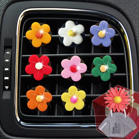 9 Pcs Daisy Vent Clips Cute Flower Air Conditioning Outlet Clip Car Air Freshener Clip Charm Car Inter Decor Accessories Decorations for Girls Women (1 Rose Flower Mask Hook + 8PCS Flower)