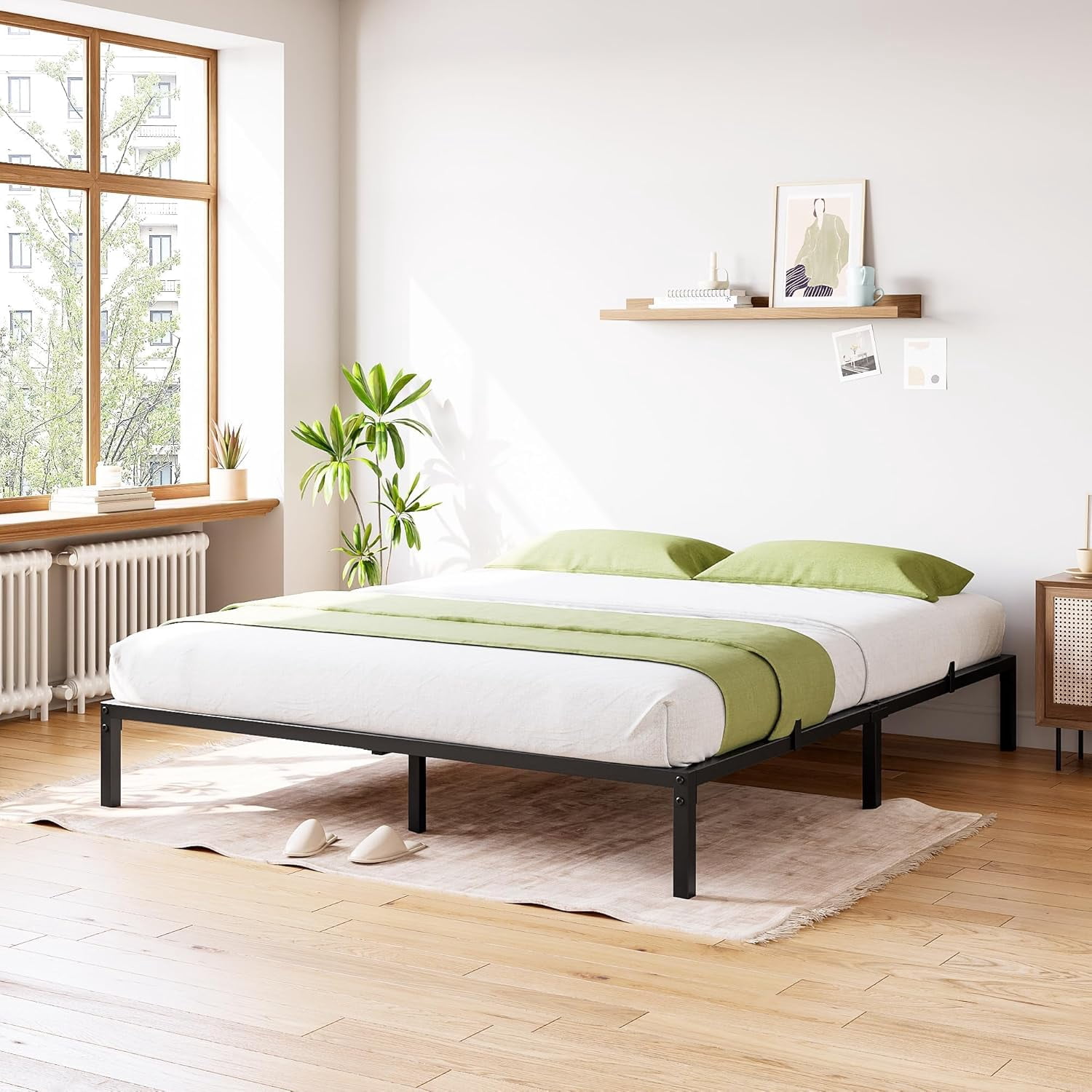 Quality Metal Bed Frame Platform – Queen Size, 16 Inch, Heavy Duty Steel Slats, Noise-Free, Non-Slip, Underbed Storage, 1000lbs Capacity, Easy Assembly, Black, Size: 16 INCH Queen