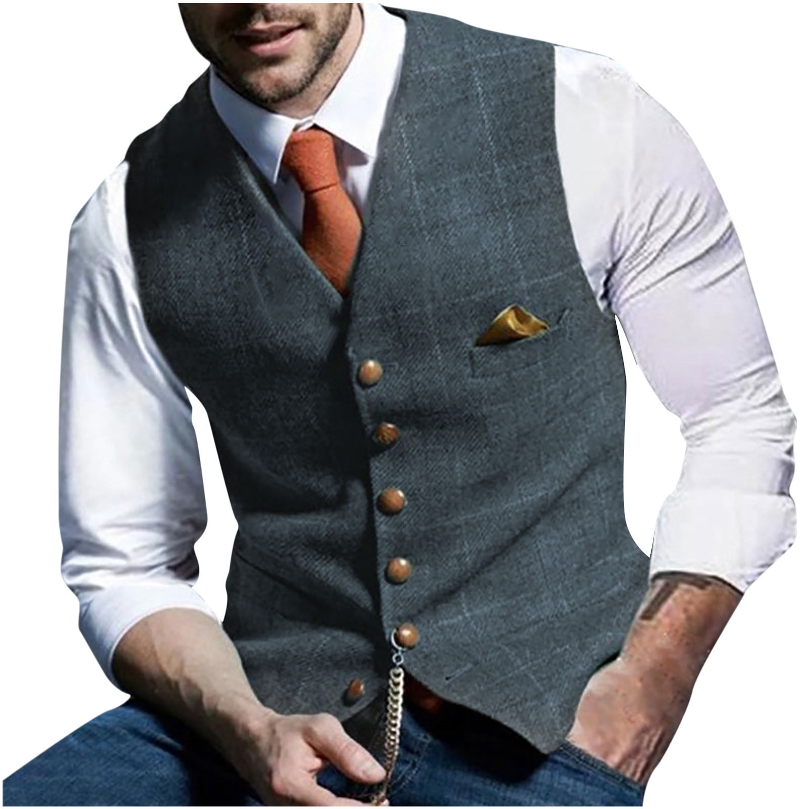 Tuscom Mens Vest Men V-Neck Suit Plaid Vest Lattice Single-breasted Slim Fit 6 Button Vest Suit Business Waistcoat Keep Warm Outdoor Winter Vest,Vest