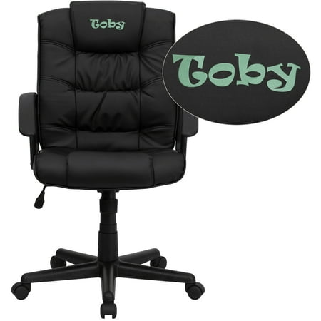 Flash Furniture Personalized Mid-Back Black LeatherSoft Swivel Task Office Chair with Arms
