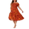 thumbnail image 4 of Agnes Orinda Women's Plus Size Dresses Square Neck Short Sleeve Smocked Flowy Summer Midi Dress 2X Brick Red, 4 of 6