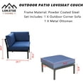 thumbnail image 3 of LOKATSE HOME 2 Piece Outdoor Patio Furniture Loveseat Couch with Corner Sofa and Metal Steel Frame Ottoman, Blue, 3 of 9