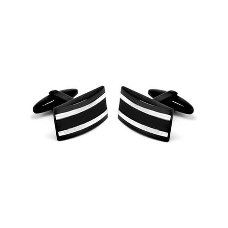 Black Plated Stainless Steel Stripe Rectangle Cufflinks
