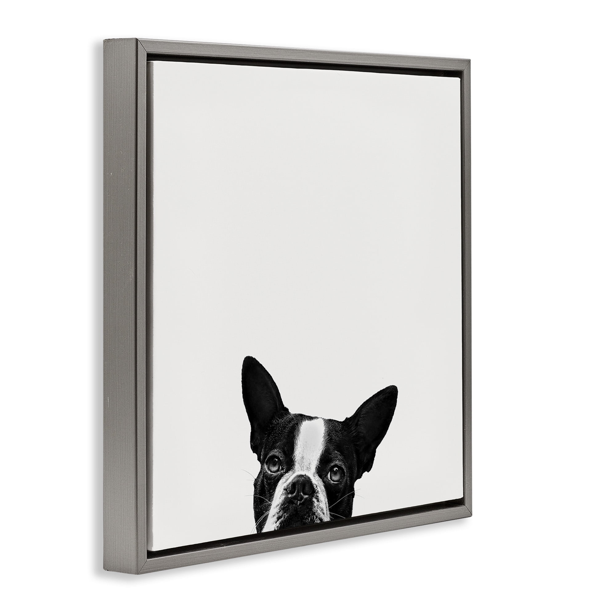 Stupell Industries Dog Peeking From Below Animals & Insects Painting Gray Floater Framed Canvas Art Print Wall Art, 25 x 25