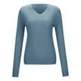 thumbnail image 3 of DuoJiaJ Long Sleeve Shirts For Women V Neck Casual Spring Tops Ribbed Knit Slim Fit Lightweight Pullover Sweaters Oversized Sweaters For Women Blue M, 3 of 4