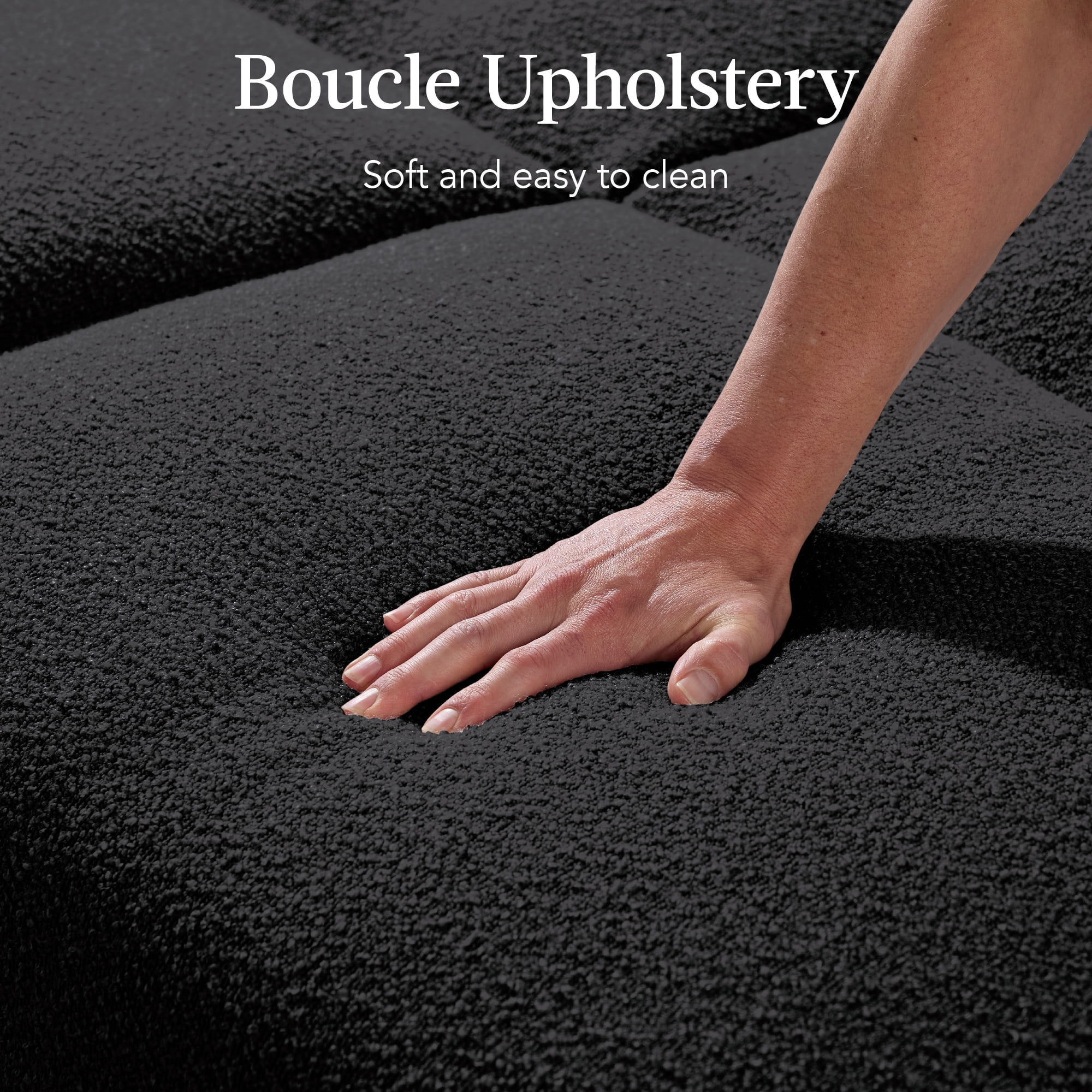 Best Choice Products Curved Convertible Futon, Boucle Fabric Split-Back Sleeper Bed - Midnight Black